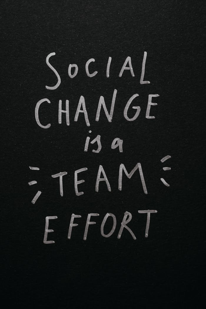services-04 Inspirational quote 'Social Change is a Team Effort' on a black background, emphasizing collective action.